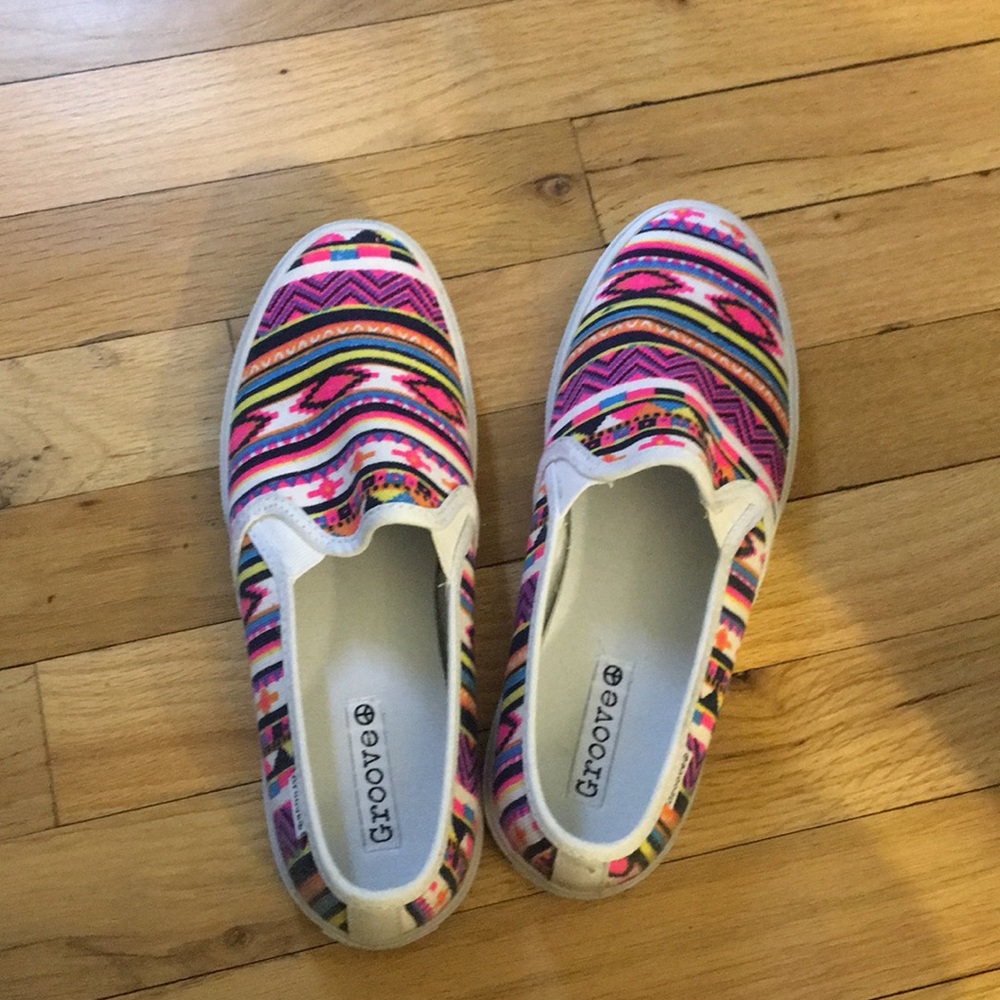 Neon tribal slip on sneakers